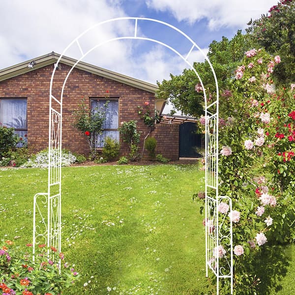 55 in. W x 94.5 in. H Metal Garden Arch Outdoor Arbor Trellis Climbing Plants Support Rose, Cream White