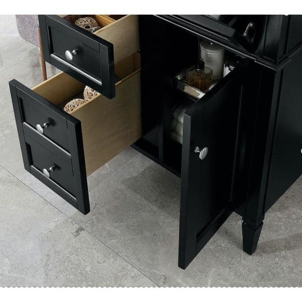 Black Solid Wood Single Vanity Base with Backsplash