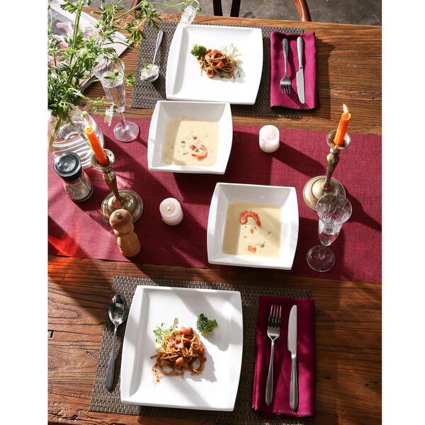 MALACASA Julia 6-Piece White Square Porcelain Dinner Plate Set Restaurant  Salad Fruit Beef Flat Plate Set (23.5 * 23.5 * 2cm)