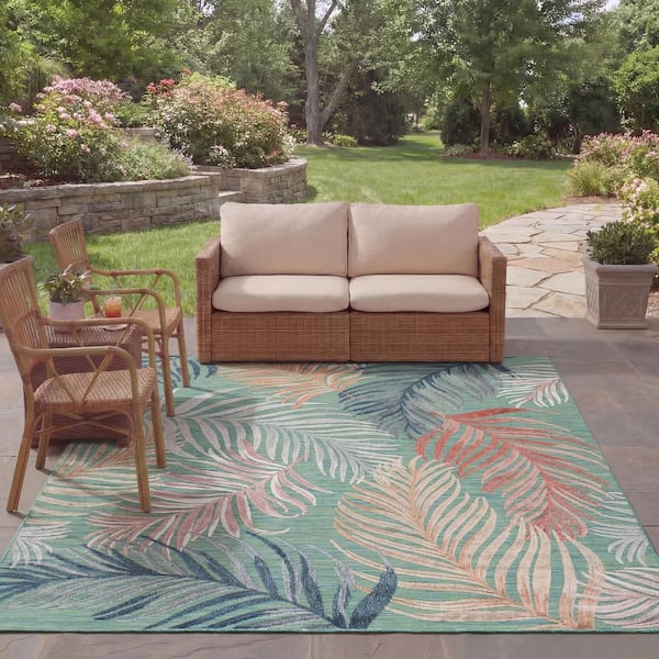 Cabana Green/Rust 8 ft. x 10 ft. Palm Leaf Indoor/Outdoor Area Rug