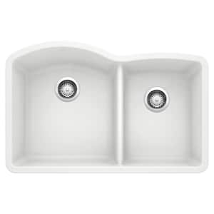 DIAMOND SILGRANIT White Granite Composite 32 in. Double Bowl Undermount Kitchen Sink