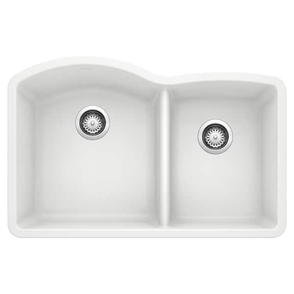 Blanco DIAMOND SILGRANIT White Granite Composite 32 in. Double Bowl Undermount Kitchen Sink