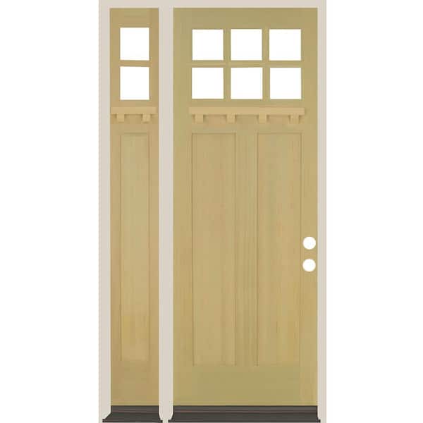 Krosswood Doors 50 in. x 96 in. 6-Lite Craftsman Left Hand Unfinished Hemlock Prehung Front Door Left Sidelite