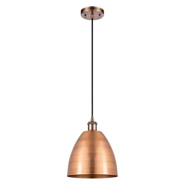 Metal Bristol 60-Watt 1-Light Antique Copper Standard Mini Pendant Light with Metal Shade