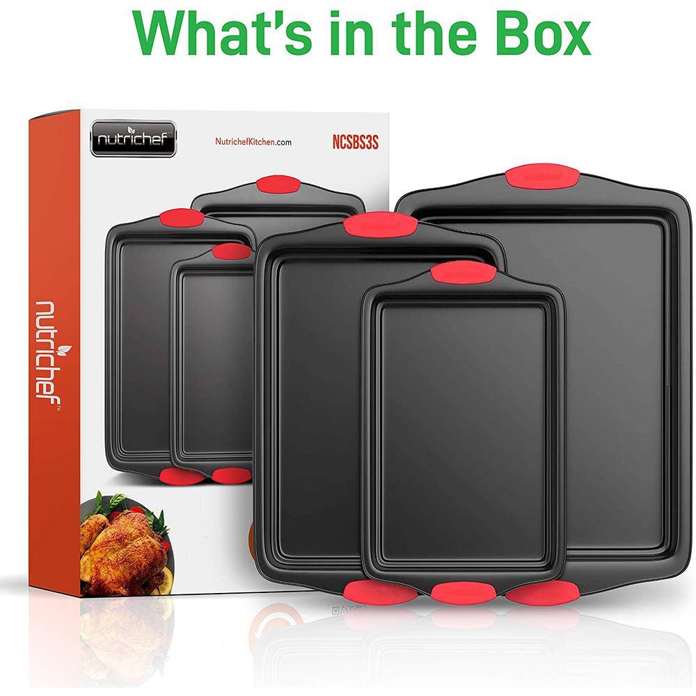 NutriChef 3 Piece Non-Stick Gray Carbon Steel Bakeware Set