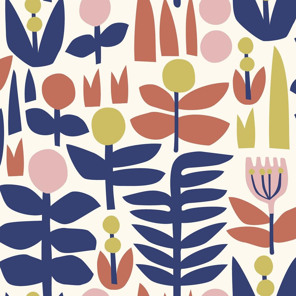 Red and Multicolor Floral Peel and Stick Wallpaper
