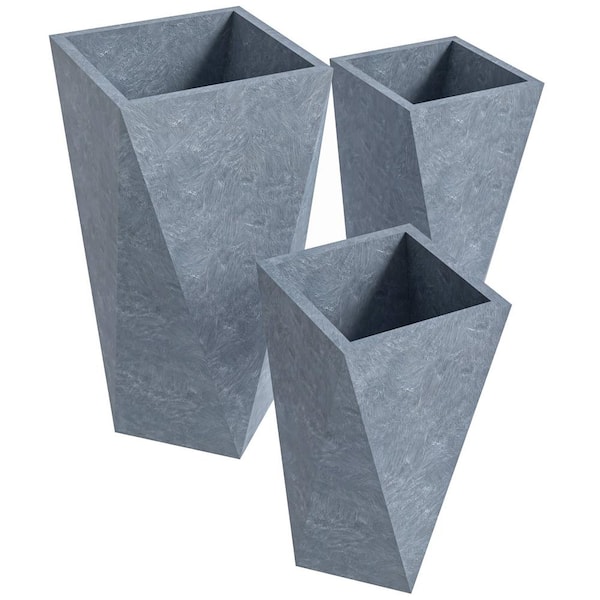 Leisuremod Aloe Fiberstone and MGO Clay Planter Set, Modern Tapered Square Planter Pot for Indoor and Outdoor (Grey)(3-Piece)