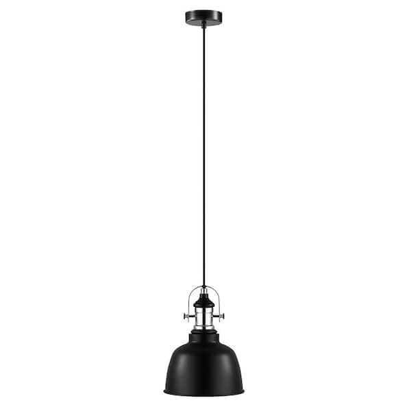 Eglo Gilwell 7.28 in. W x 72 in. H 1-Light Matte Black and Chrome Pendant Light with Metal Shade