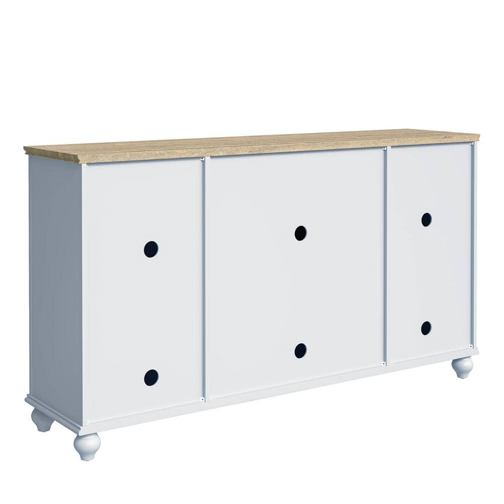 Festivo 63" Grayish-White Wood and Glass Sideboard Cabinet