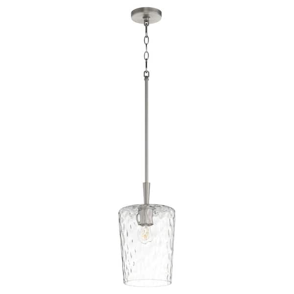 GOODWIN 8 in. 1-Light 100-Watt Pendant Light with Clear Hammered Glass Satin Nickel