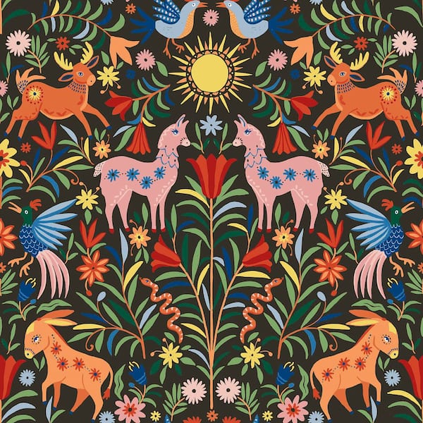 Whimsical Creatures Black Peel and Stick Wallpaper