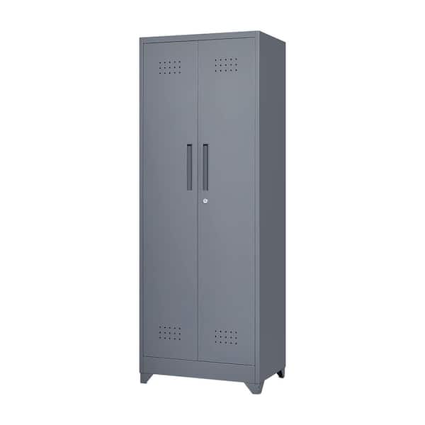 23.6 in. W x 15.7 in. D x 64.9 in. H Grey Metal Outdoor Storage Cabinet, Cleaning Tool Cabinets With Locking Doors
