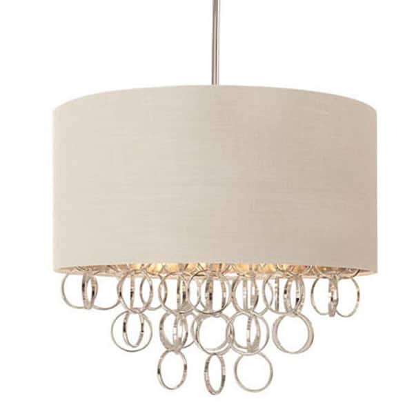 Hampton Bay 3-Light Cascading Ring Polished Nickel Pendant with White Drum Shade