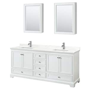Deborah 80 in. W x 22 in. D x 35 in. H Double Bath Vanity in White with Giotto Quartz Top and MC Mirrors