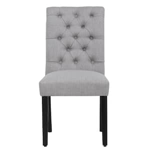 NINA Button Tufted Back Gray Linen Upholstered Dining Side Chair (Set of 2)