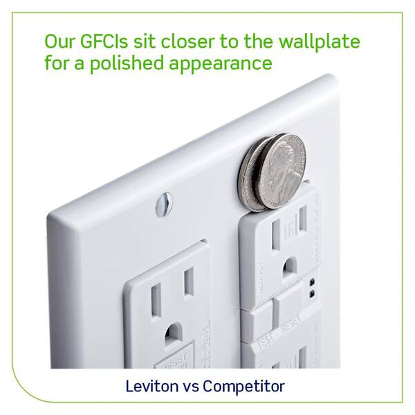 Leviton 15 Amp 125-Volt Duplex Self-Test Slim GFCI Outlet, Ivory (4-Pack) GFNT1-R4I