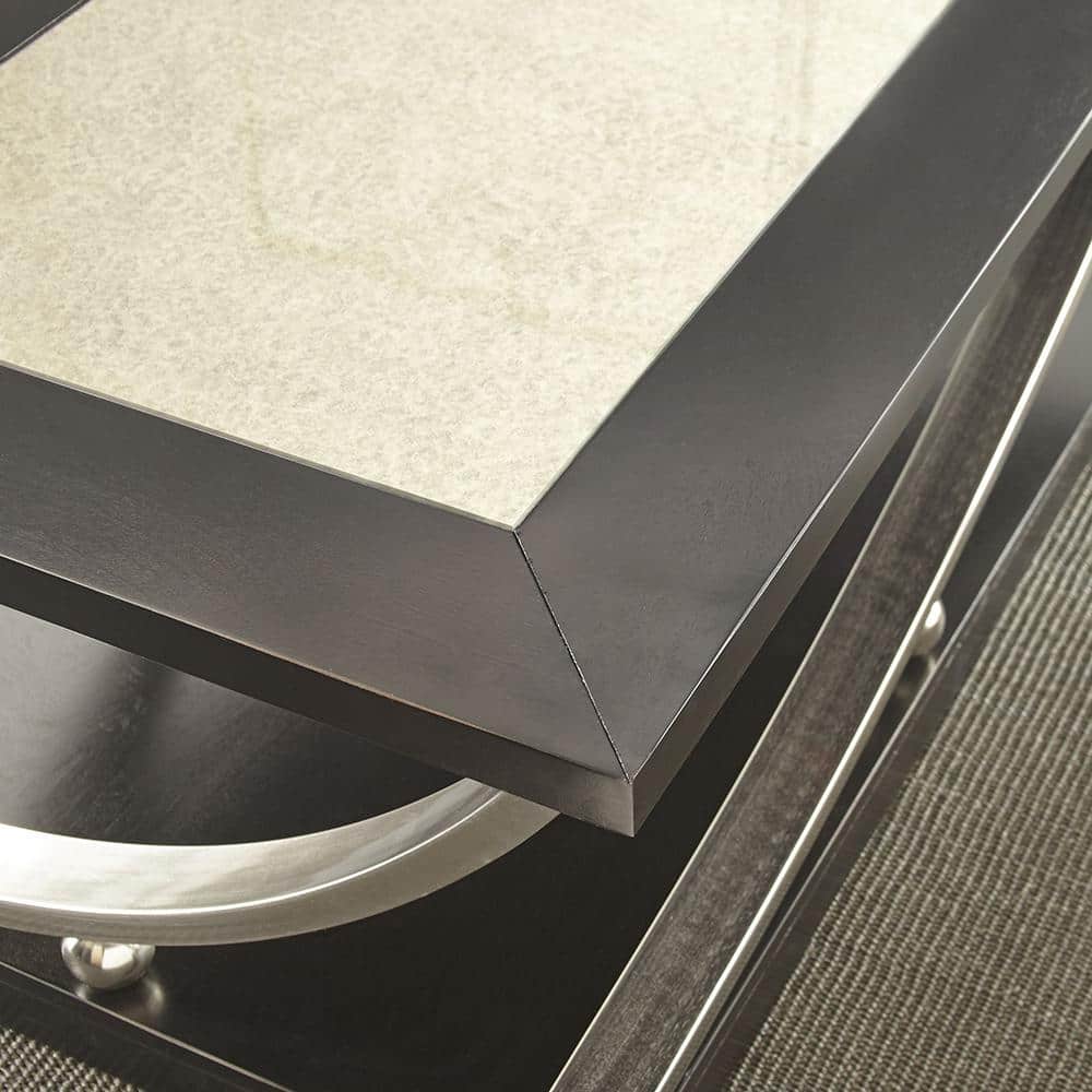 Ramsey Rectangular Ebony Birch and Steel Coffee Table with Mirrored Top
