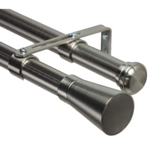 120 in. Non-Adjustable 1-1/8 in. Double Window Curtain Rod Set in Stainless with Linea Finial