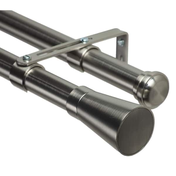 Art Decor 72 in. Non-Adjustable 1-1/8 in. Double Window Curtain Rod Set in Stainless with Linea Finial