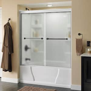 Crestfield 60 in. x 58-1/8 in. Semi-Frameless Traditional Sliding Bathtub Door in White and Bronze with Niebla Glass