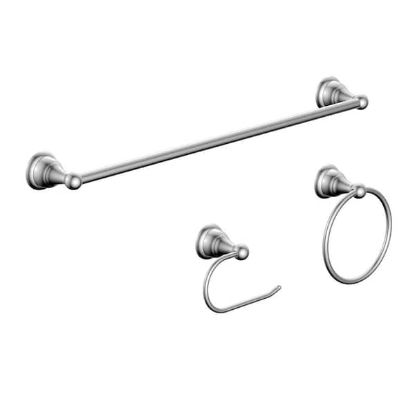 PRIVATE BRAND UNBRANDED Ivie 3-Piece Bath Hardware Set with Towel Ring, Toilet Paper Holder and 24 in. Towel Bar in Chrome