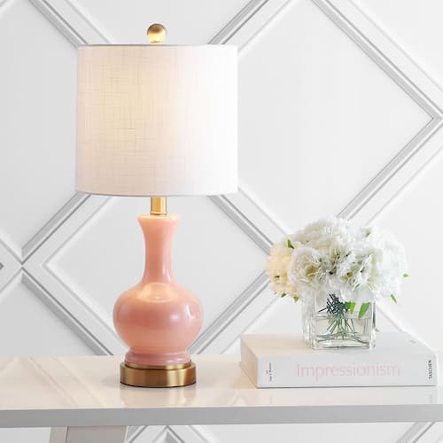 Cox 22 in. Light Coral Metal/Glass LED Table Lamp (Set of 2) JONATHAN Y Lamp Sets