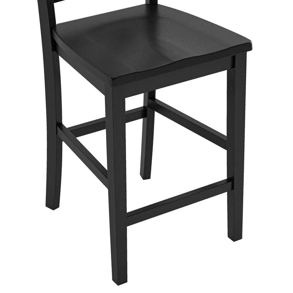 Ionia 24" Black Wood Counter Height Bar Stools, Set of 2