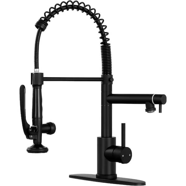 Matte Black 20.47 in. H Pull Out Sprayer Kitchen Faucet with 360° Spout Swivel Commercial Kitchen Faucets