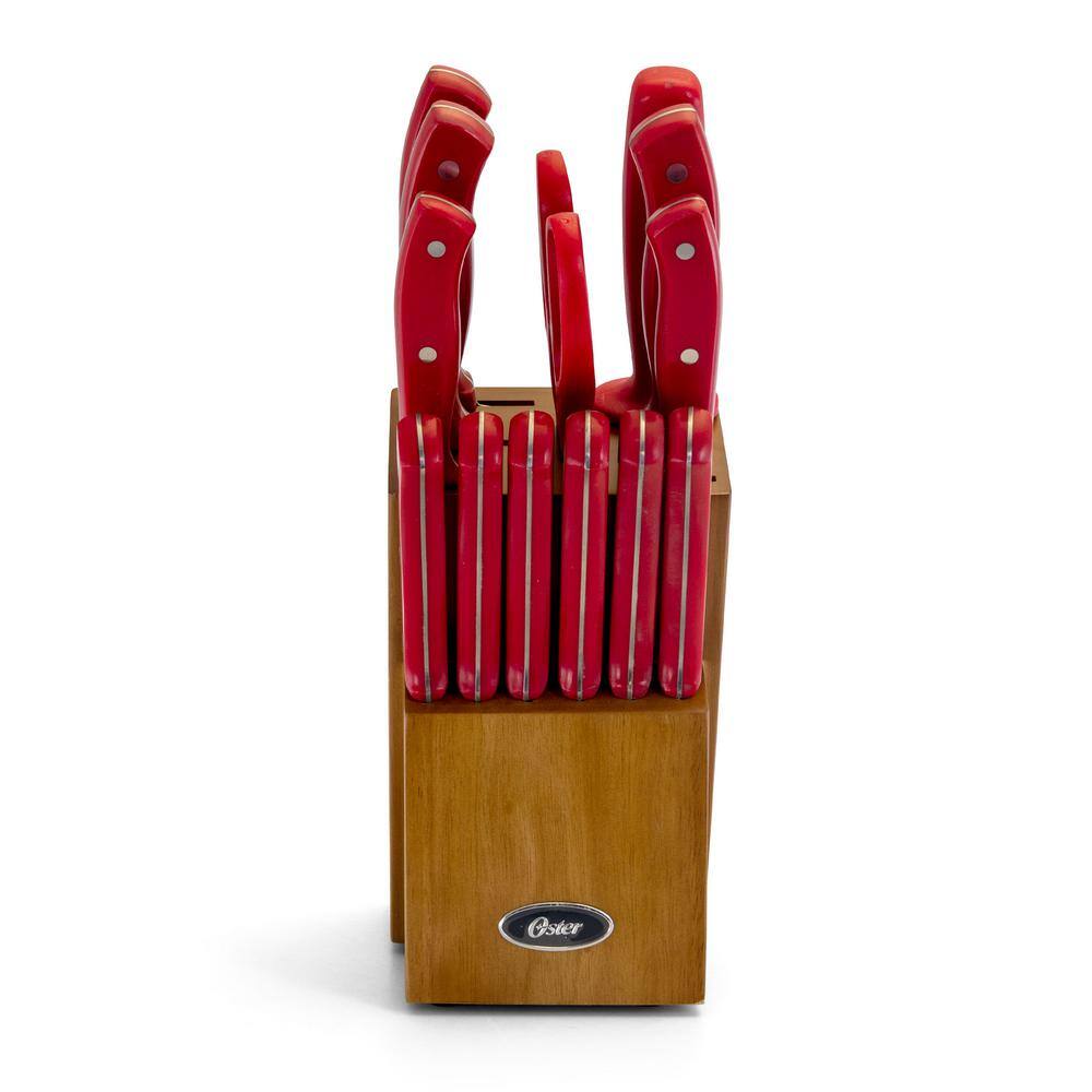 Oster Evansville 14 Piece Stainless Steel Cutlery Set with Red Handles