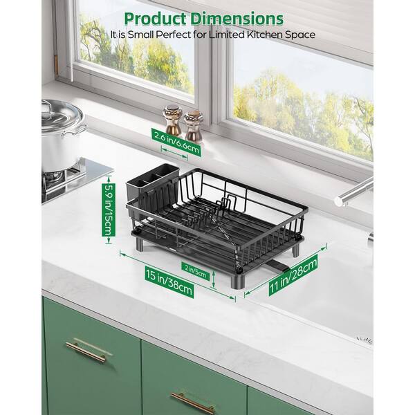 Stainless Steel Dish Drying Rack For Kitchen Counter - Space Saving With Cutlery Holder (12"x15") - View #2