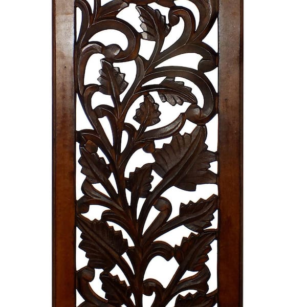 Benzara Brown Wooden Wall Panel with Leaves Wooden Wall Panel