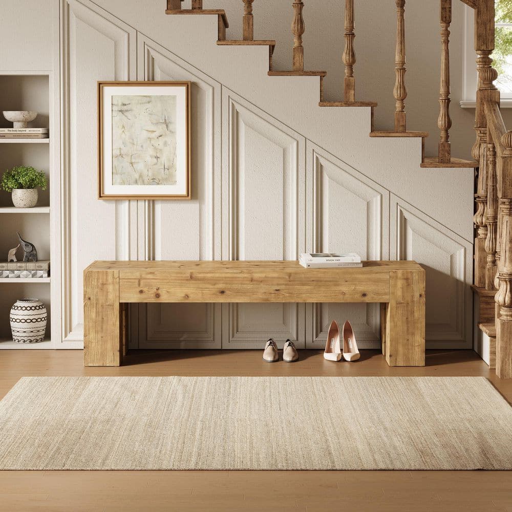 63 in. Walnut Solid Wood Dining Bench, Long Entryway Backless Bench for Dining Room, Hallway, Bedroom with 4 Legs