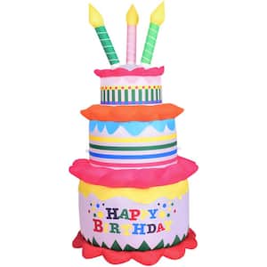 6 ft. Happy Birthday Cake Inflatable with Faux Candles, Lights and Storage Bag