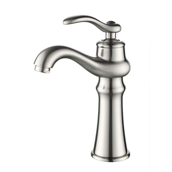Single Handle Single Hole Bathroom Faucet Modern Brass Vanity Sink Taps in Brushed Nickel