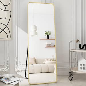 20 in. W x 64 in. H Rectangular Modern Gold Aluminum Alloy Framed Rounded Full Length Mirror Standing Floor Mirror