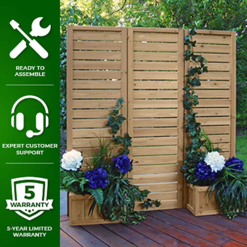 Natural Cedar Folding Privacy Screen with Planters
