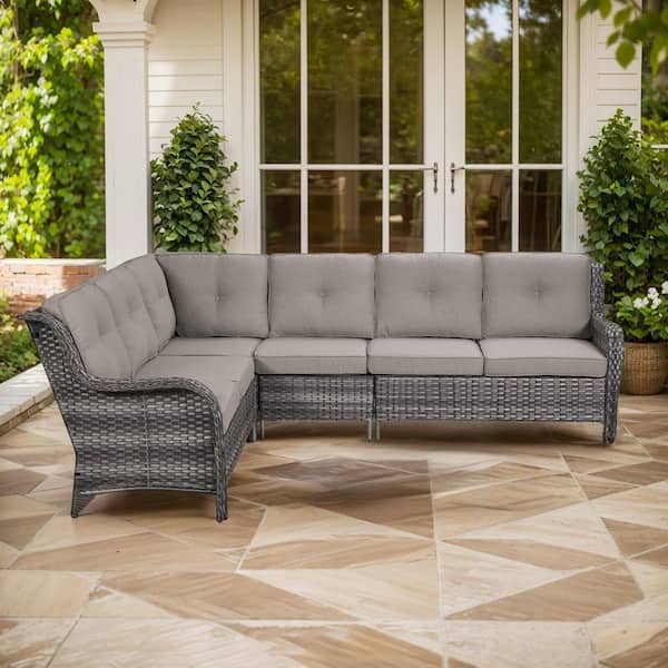 2-Piece Gray Wicker Outdoor Sectional Set with Olefin Gray Cushions/L-Shaped Sofa for Patio Furniture
