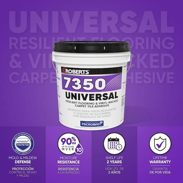 7350 4 Gal. 8-10 Hour Dry Time Universal Resilient Flooring, Vinyl-Backed Carpet Tile Floor Adhesive in Off White