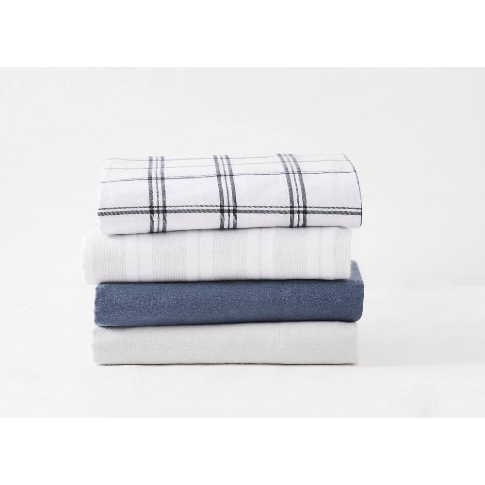 King White and Black Cotton Flannel Plaid Sheet Set