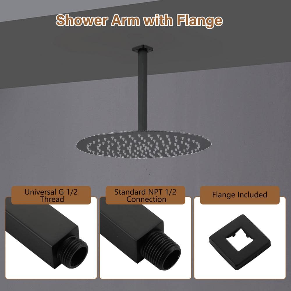 Matte Black 12-Inch Ceiling Mounted Square Shower Arm