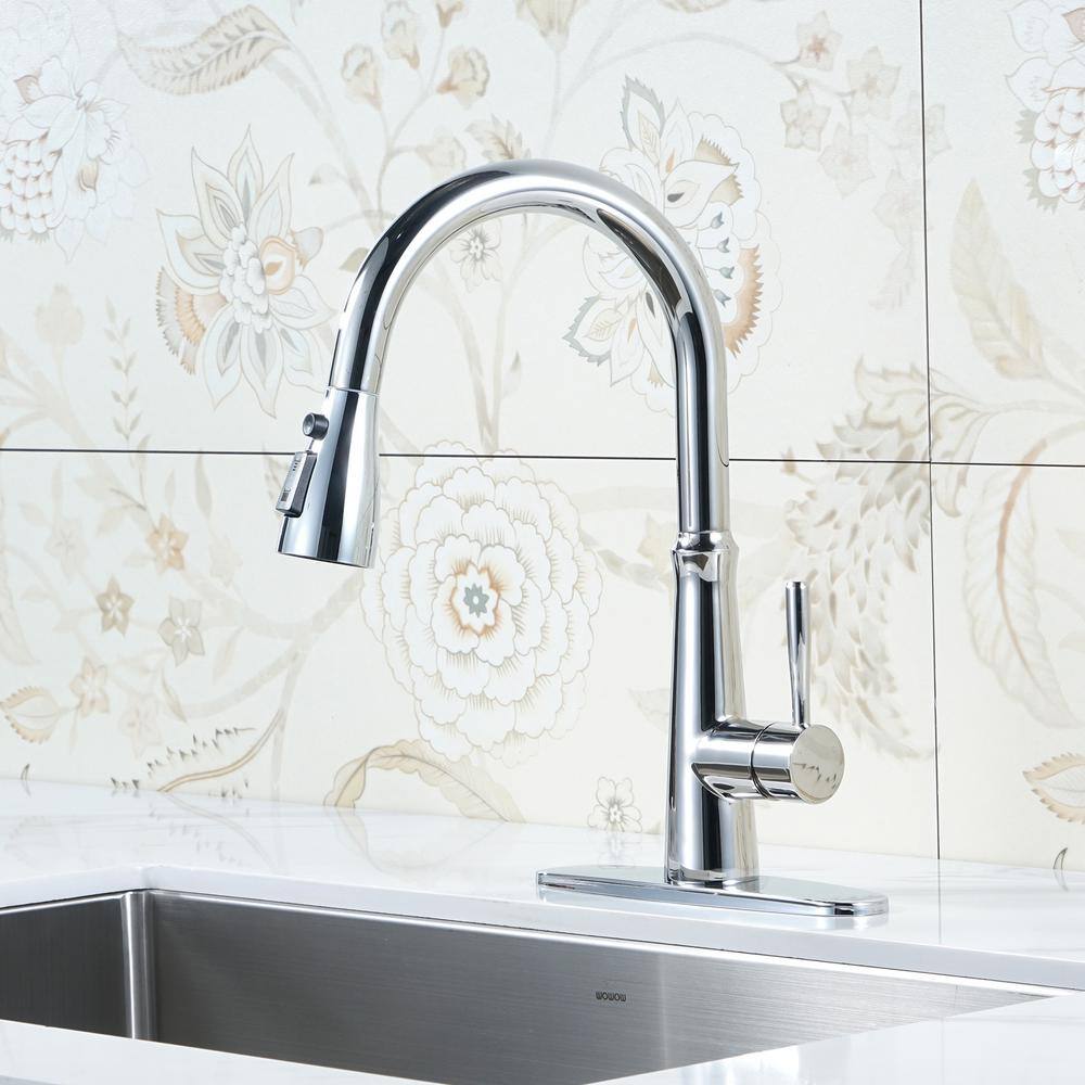 Chrome High Arc Single Handle Pull Down Kitchen Faucet
