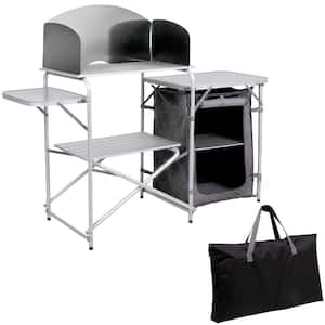 Portable Folding Picnic Station 45.7 in. W x 18.1 in. D x 56.3 in H Camping Kitchen Table with Storage Organizer, Gray