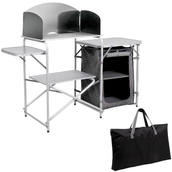 VEVOR Portable Folding Picnic Station 45.7 in. W x 18.1 in. D x 56.3 in H Camping Kitchen Table with Storage Organizer, Gray