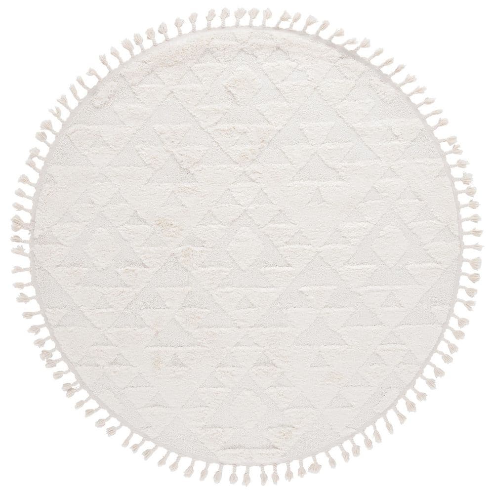 Moroccan Ivory Tassel Shag 5 ft. x 5 ft. High-Low Geometric Fringe Round Area Rug price history on PriceWatchPro