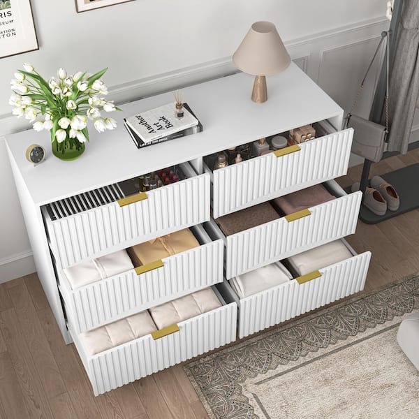 White 6 Drawer 47.2 in. Dresser without Mirror