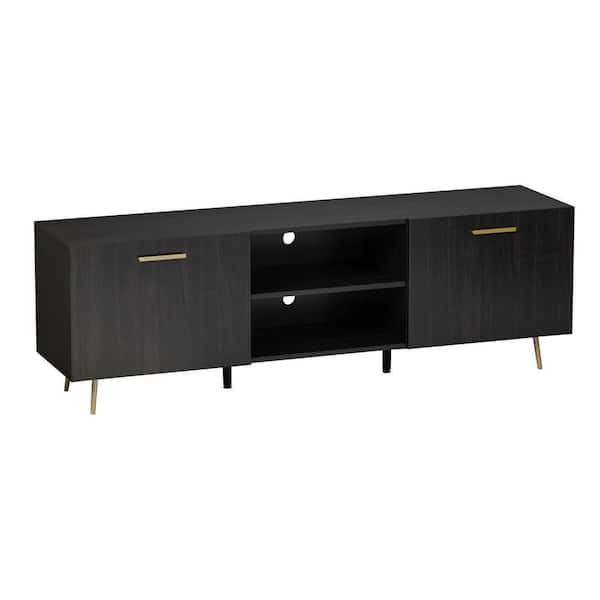 FUFU&GAGA 69 in. W Black Wood Entertainment Center TV Stand Console with Door Storage Cabinet for TV up to 75 in.
