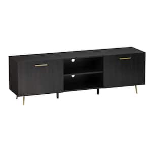 69 in. W Black Wood Entertainment Center TV Stand Console with Door Storage Cabinet for TV up to 75 in.