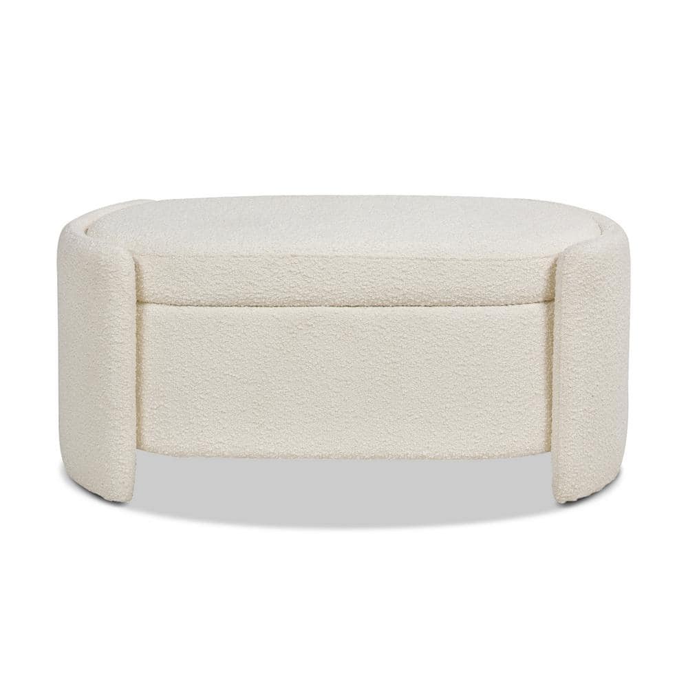 Modern Ivory White Boucle Oval Bedroom Storage Bench