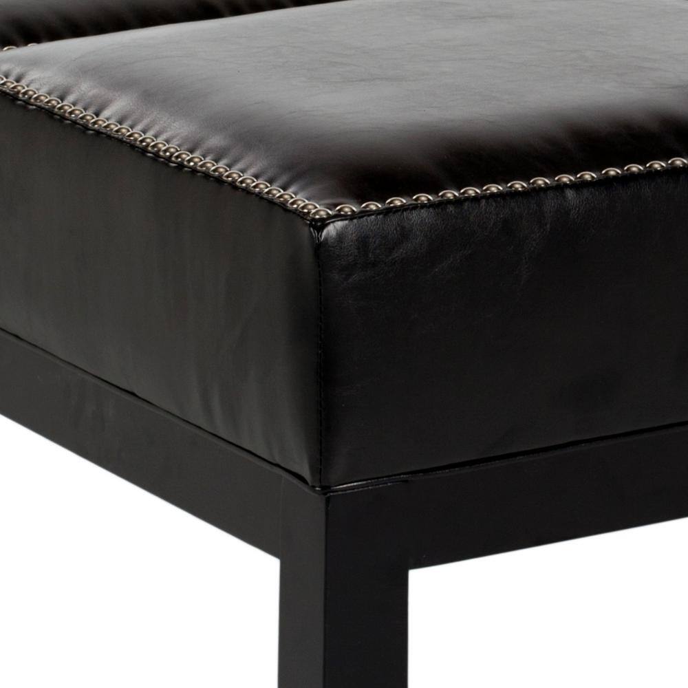Transitional Terrence 37" Black Leather Cocktail Ottoman with Silver Nailheads