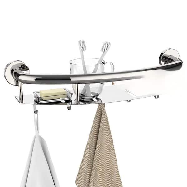 18 in. Stainless Steel Shower Grab Bar with Storage Shelf, 2 in 1 Bathroom Balance Bar for Senior, Silver